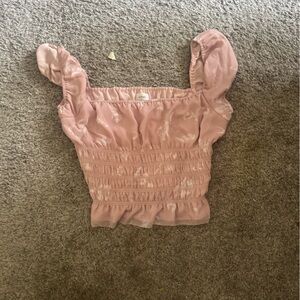 Pink Smocked Crop Top with Ruched Texture